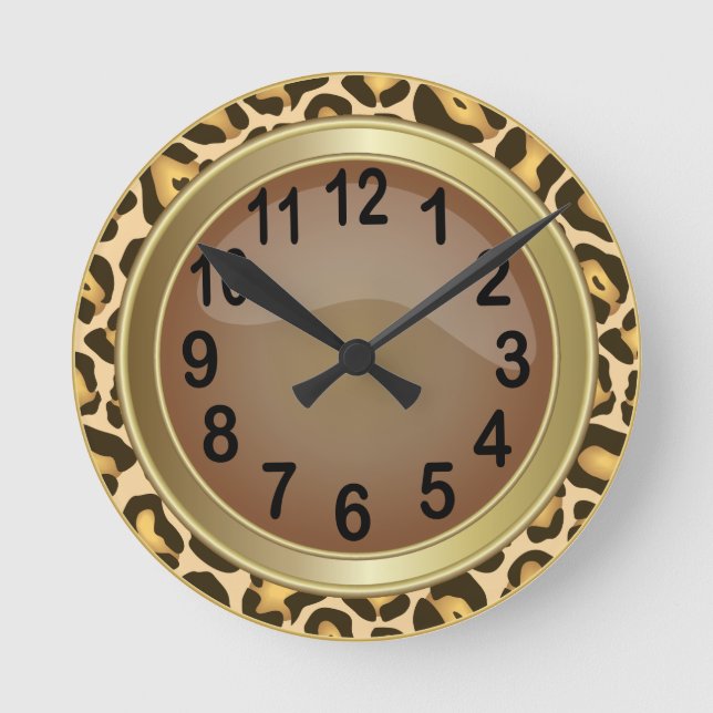 Cheetah Animal Print in Brown Runde Wanduhr (Vorderseite)