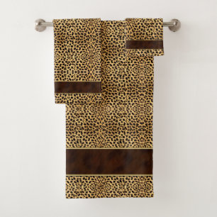 Cheetah Animal Print mit goldgetrimmtem braunem Ba Badhandtuch Set