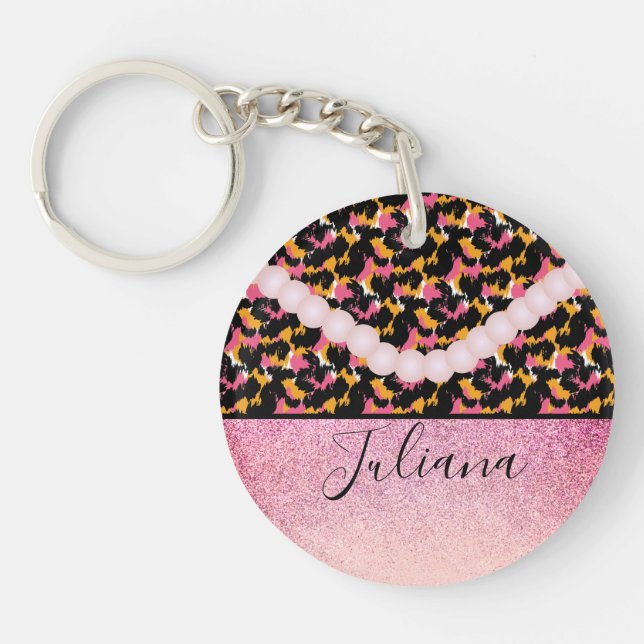 Cheetah Animal Print Pink Pearl Schlüsselanhänger (Vorderseite)