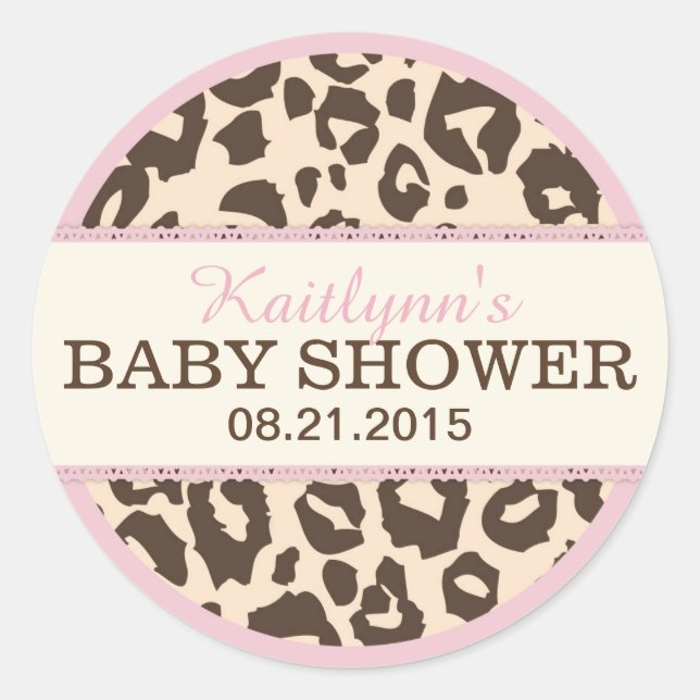 Cheetah Animal Print und Pink Baby Dusche Label Runder Aufkleber (Vorderseite)