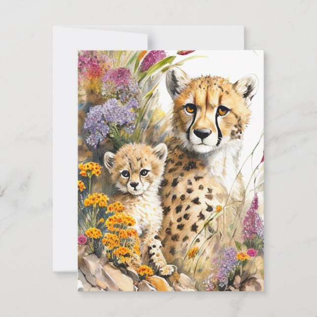 Cheetah Baby and Mama Flat Card (Vorderseite)