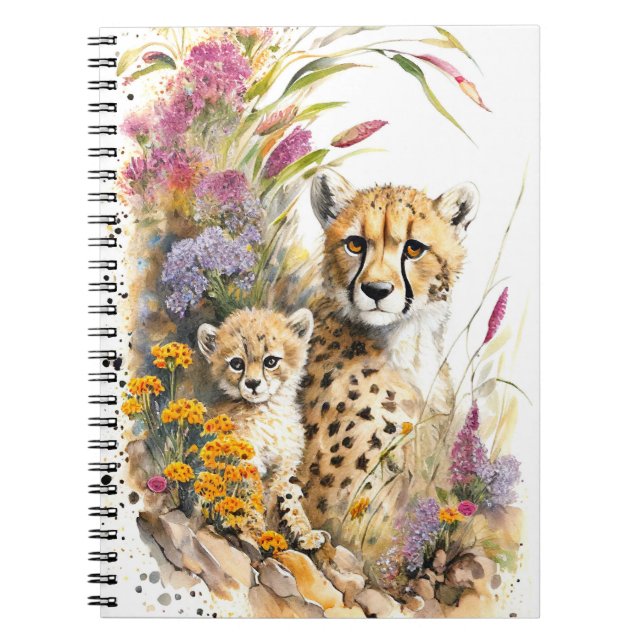 Cheetah Baby and Mama School Office Notebook Gesch Notizblock (Vorderseite)