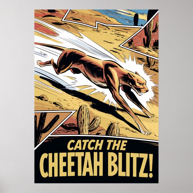 Cheetah Blitz Comic Style Speed Chase Poster (Vorne)