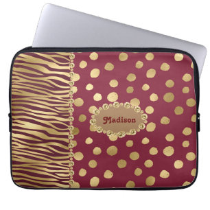Cheetah Burgundy Gold Metallic Chic Bling Name Laptopschutzhülle