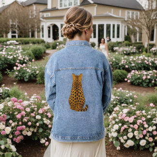 Cheetah Cat Back Graphic Denim Jacket - Wild & Sty Jeansjacke