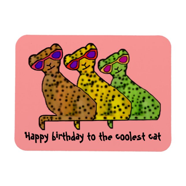 Cheetah Cool Cats Happy Birthday Premium Magnet (Horizontal)