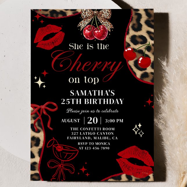 Cheetah Coquette Cherry On Top Birthday Invitation Einladung (Von Creator hochgeladen)