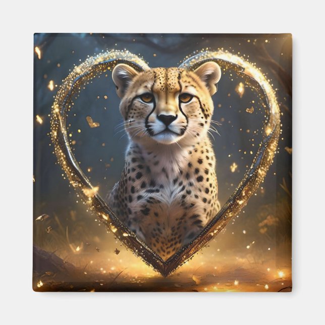 Cheetah: Ein goldenes Liebe Herz Magnet (Vorne)