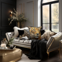 Cheetah Face Mosaic Cat Stilvolle Black & Gold