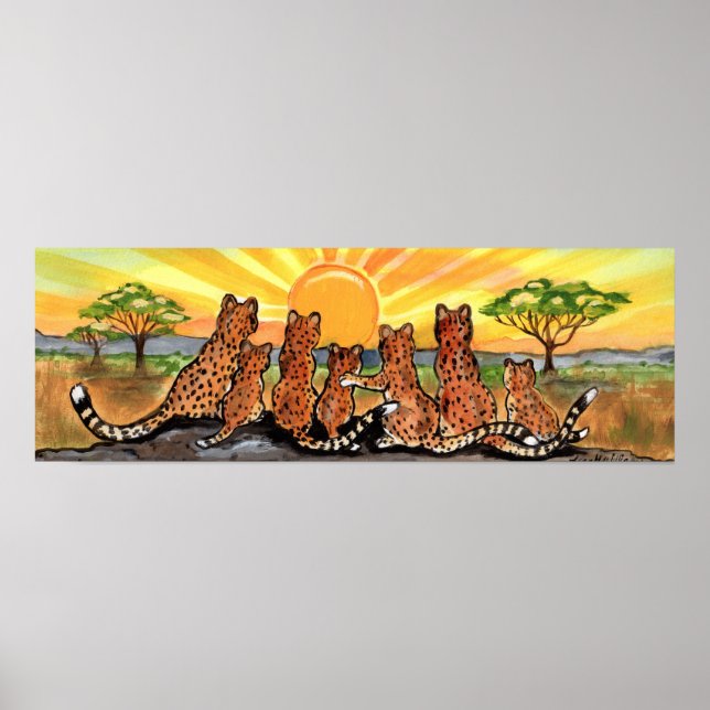 Cheetah Family Cub Africa Serengeti Sunrise Poster (Vorne)