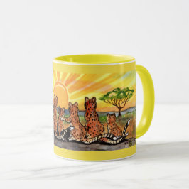 Cheetah Family Sunrise Helle Designer Tasse