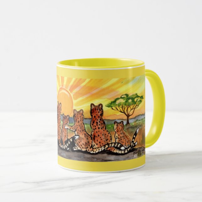 Cheetah Family Sunrise Helle Designer Tasse (VorderseiteRechts)