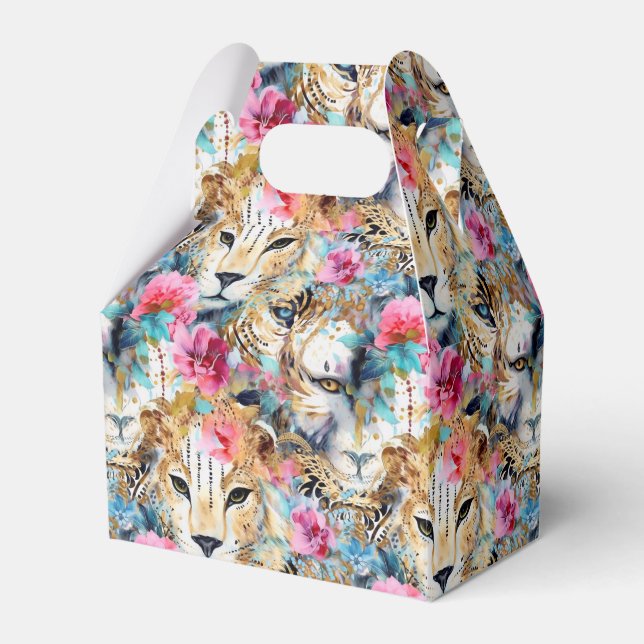 Cheetah Floral Boho Wasserfarben-Muster Geschenkschachtel (Vorderseite)