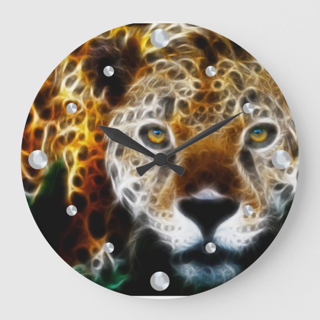 Cheetah Fraktal Wall Clock Große Wanduhr (Vorderseite)
