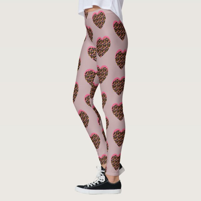 Cheetah Heart Pink Black Pattern Leggings (Links)