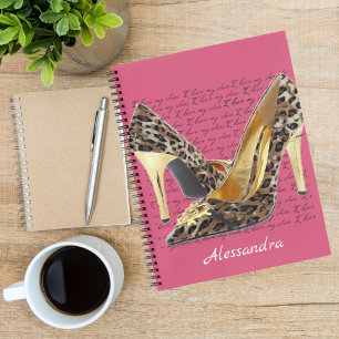 Cheetah Heelse Extravagante Goldschuhe Rosa Notizbuch
