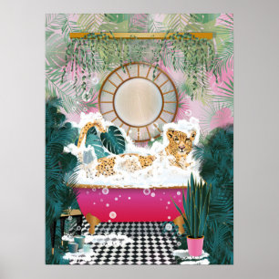 Cheetah in der Badewanne, Tierbad Wand an Wand Kun Poster