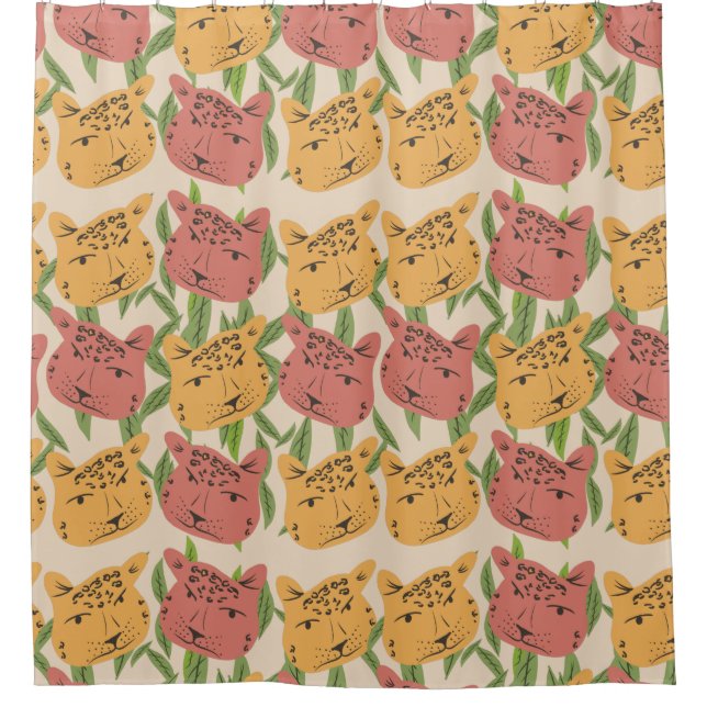 Cheetah Jungle Pflanze Grüne Korallen Grün Duschvorhang (Vorderseite)