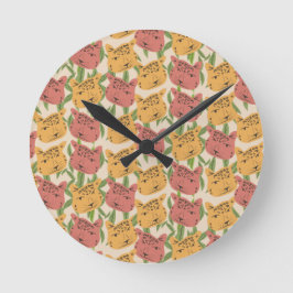 Cheetah Jungle Pflanze Grüne Korallen Grün Runde Wanduhr