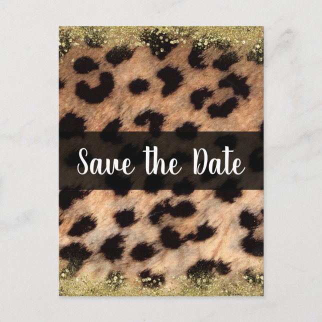 Cheetah Leopard Animal Print Gold Save the Date Ankündigungspostkarte (Vorderseite)