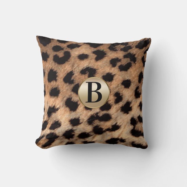 Cheetah Leopard Animal Print Monogram Gold Glitzer Kissen (Vorderseite)