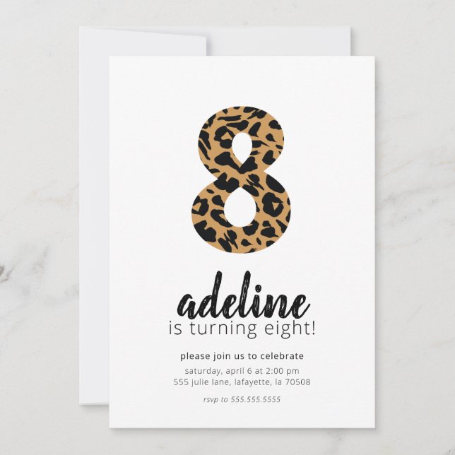 Cheetah / Leopard Print 8. Geburtstag Einladungen (Vorderseite)