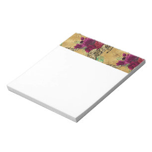 Cheetah Leopard Rote Rose Blumenmuster Blume Notizblock