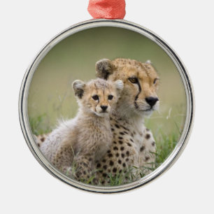 CHEETAH MAMA UND BABY CHRISTMAS ORNANATION ORNAMENT AUS METALL