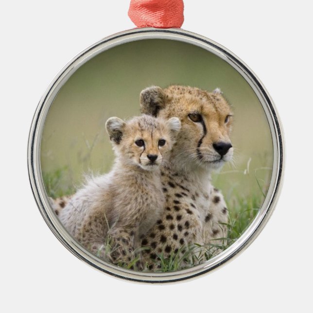 CHEETAH MAMA UND BABY CHRISTMAS ORNANATION ORNAMENT AUS METALL (Vorne)