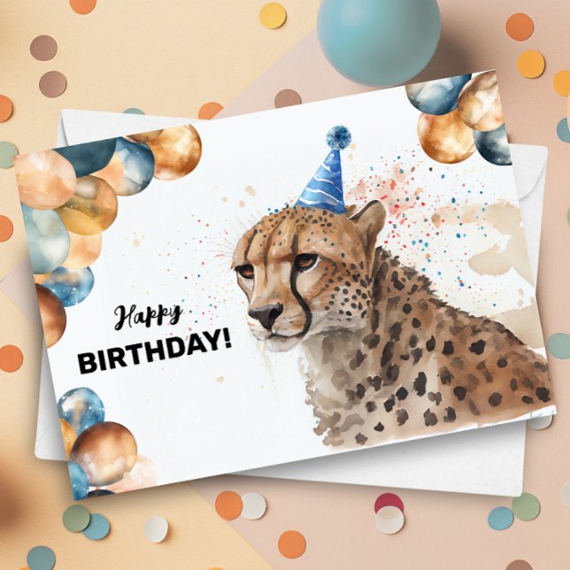 Cheetah mit Balloons und Party Happy Birthday Karte (Von Creator hochgeladen)