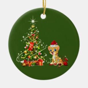 Cheetah mit Hat Scaft Weihnachten Keramik Ornament