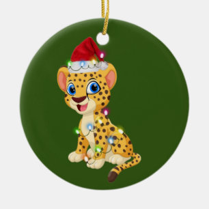Cheetah mit Hut Weihnachten Keramik Ornament