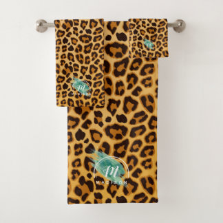 Cheetah-Monogramm-Leder und Leopardenmuster-Bad Badhandtuch Set