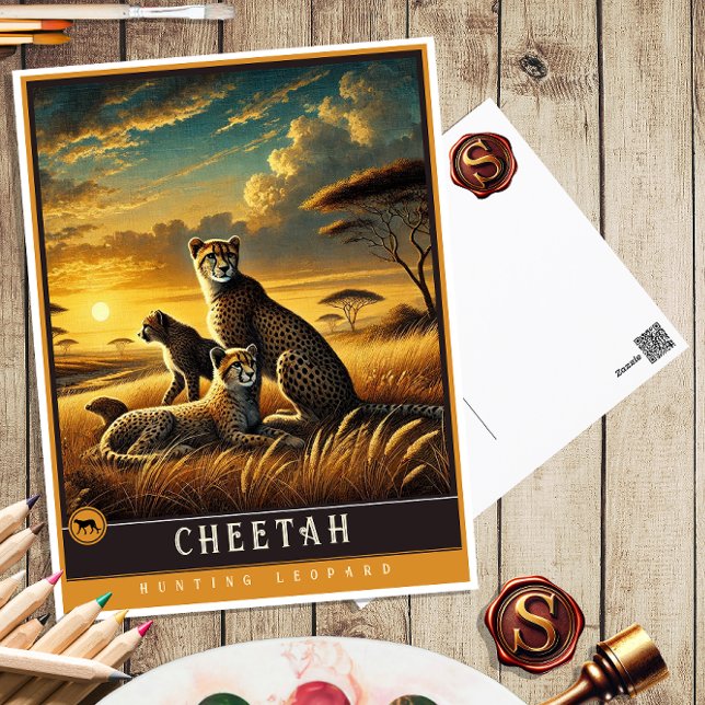 Cheetah | Niedliche Vintage Tierpostkarte Postkarte (Von Creator hochgeladen)