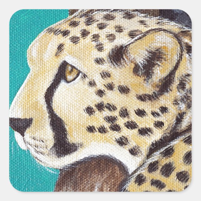 Cheetah Painting Quadratischer Aufkleber (Vorderseite)