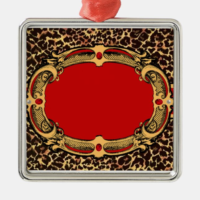 Cheetah Pattern Red Label Silbernes Ornament (Vorne)