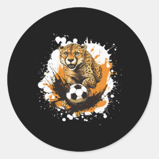 Cheetah Playing Soccer Funny Animal  Runder Aufkleber