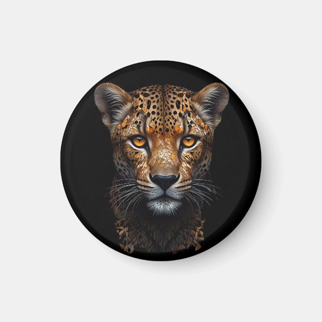 Cheetah Portrait auf schwarz Magnet (Vorne)