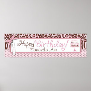 Cheetah Print and Cake Birthday Banner Poster