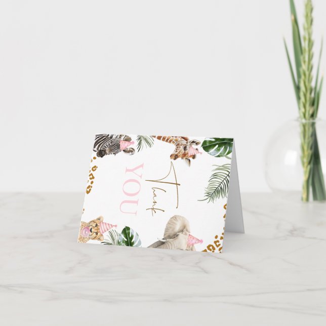 Cheetah Print Girls Safari Wild 1. Geburtstag Dankeskarte (Vorderseite)