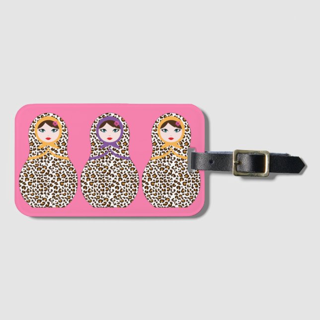 Cheetah Print Matryoshka Gepäcktag Gepäckanhänger (Vorderseite (Horizontal))
