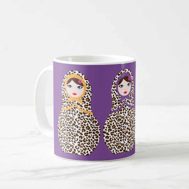 Cheetah Print Matryoshka Kaffee Tasse (Vorderseite Links)