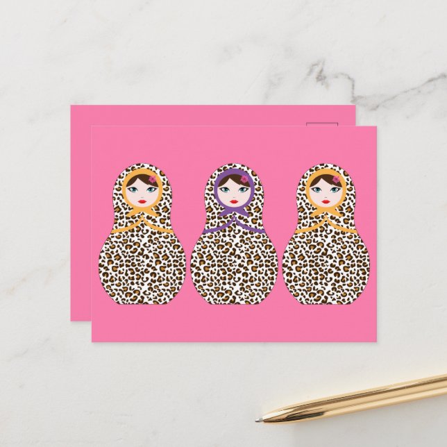 Cheetah Print Matryoshka Postcard Postkarte (Vorderseite/Rückseite Beispiel)