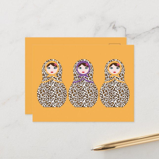 Cheetah Print Matryoshka Postcard Postkarte (Vorderseite/Rückseite Beispiel)