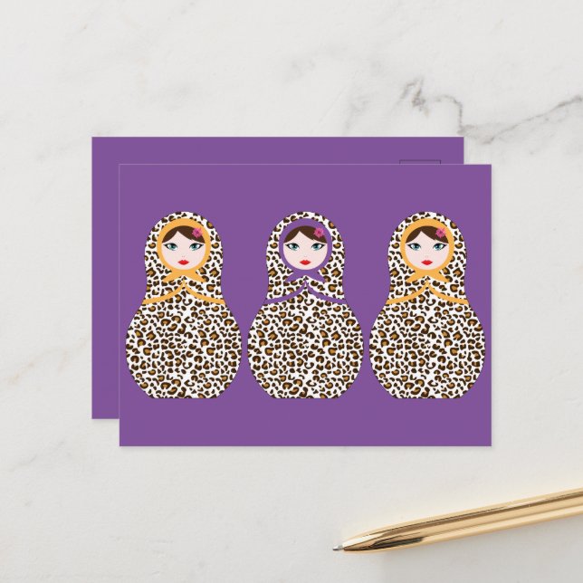 Cheetah Print Matryoshka Postcard Postkarte (Vorderseite/Rückseite Beispiel)
