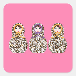 Cheetah Print Matryoshka Quadratischer Aufkleber