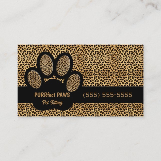 Cheetah Print mit Custom Paw Pet Sitter Visitenkarte (Vorderseite)