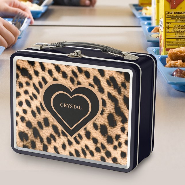 Cheetah Print Pattern Tan Brown & Black Heart Metall Brotdose (Cheetah Print Pattern Tan Brown & Black Heart Metal Lunch Box)