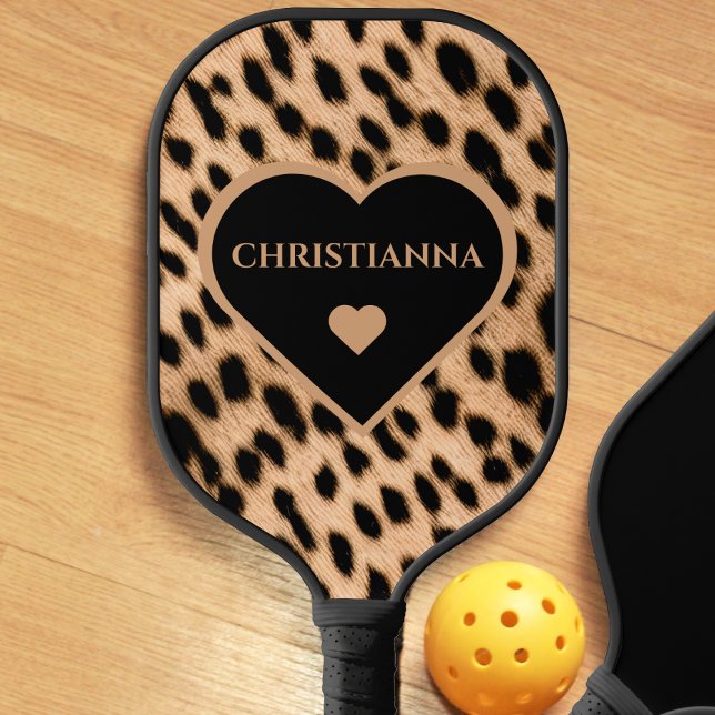 Cheetah Print Pattern Tan Brown & Black Heart Pickleball Schläger (cheetah print heart pickleball paddle)