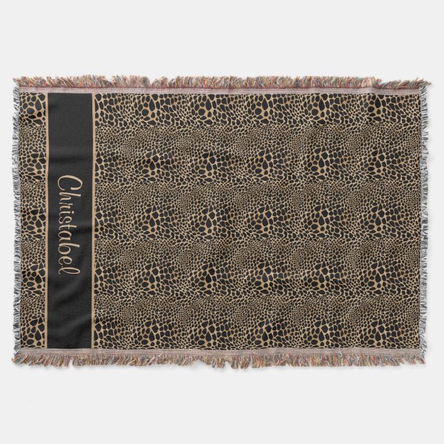 Cheetah Print Spots Black & Tan Custom Name Decke (Vorderseite)